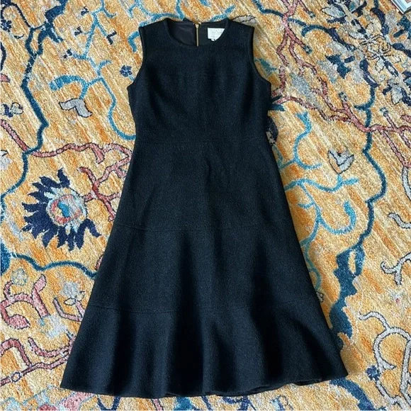 Kate Spade EUC Wool Textured Tweed Fit Flare Flounce Black Sleeveless Dress - Picture 8 of 10